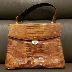 VINTAGE PARIS FRANCE LIZARD REAL GENUINE LEATHER PURSE EVENING BAG